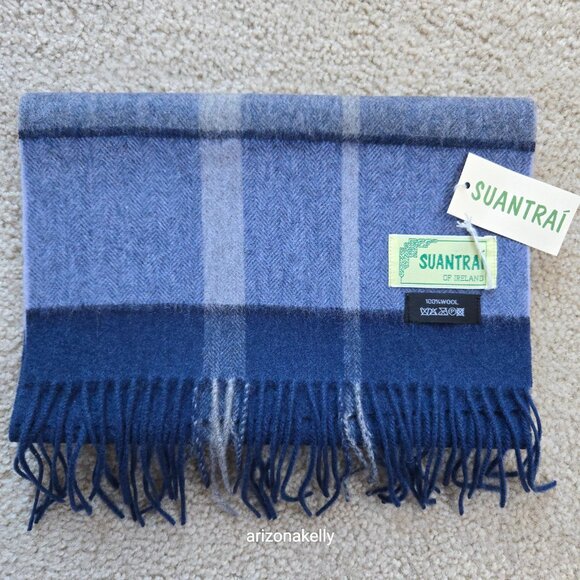 NWT Wool Blue & Grey Plaid Scarf Suantrai of Ireland - Picture 10 of 10